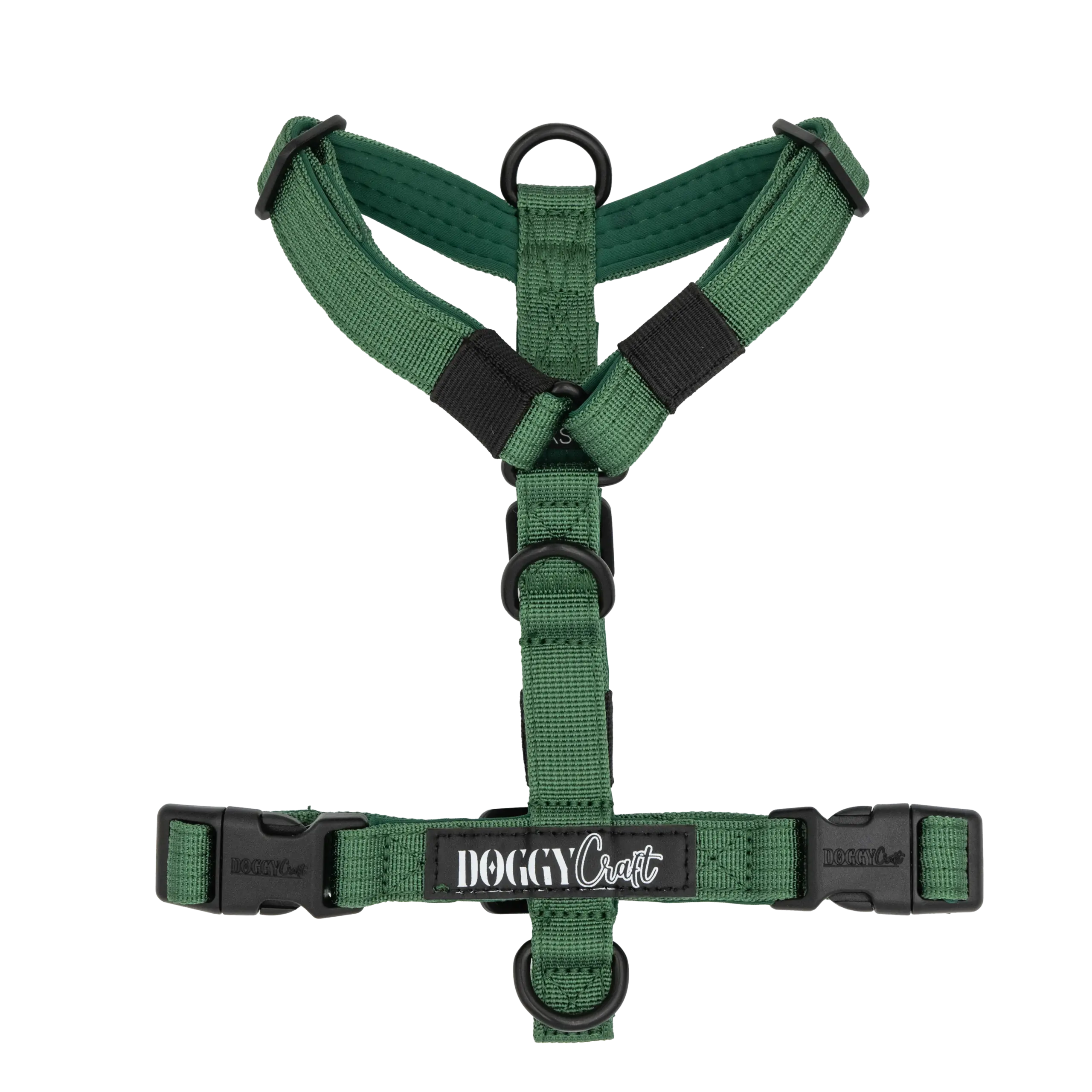 Arnés Forest Mini de DoggyCraft para perros pequeños, verde bosque liso con herrajes negros, tallas XXS y XS