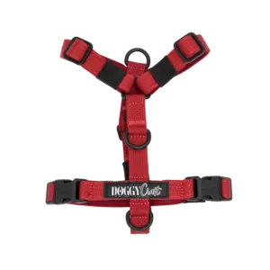Arnés Velvet Mini de DoggyCraft para perros pequeños, rojo burdeos liso con herrajes negros, tallas XXS y XS
