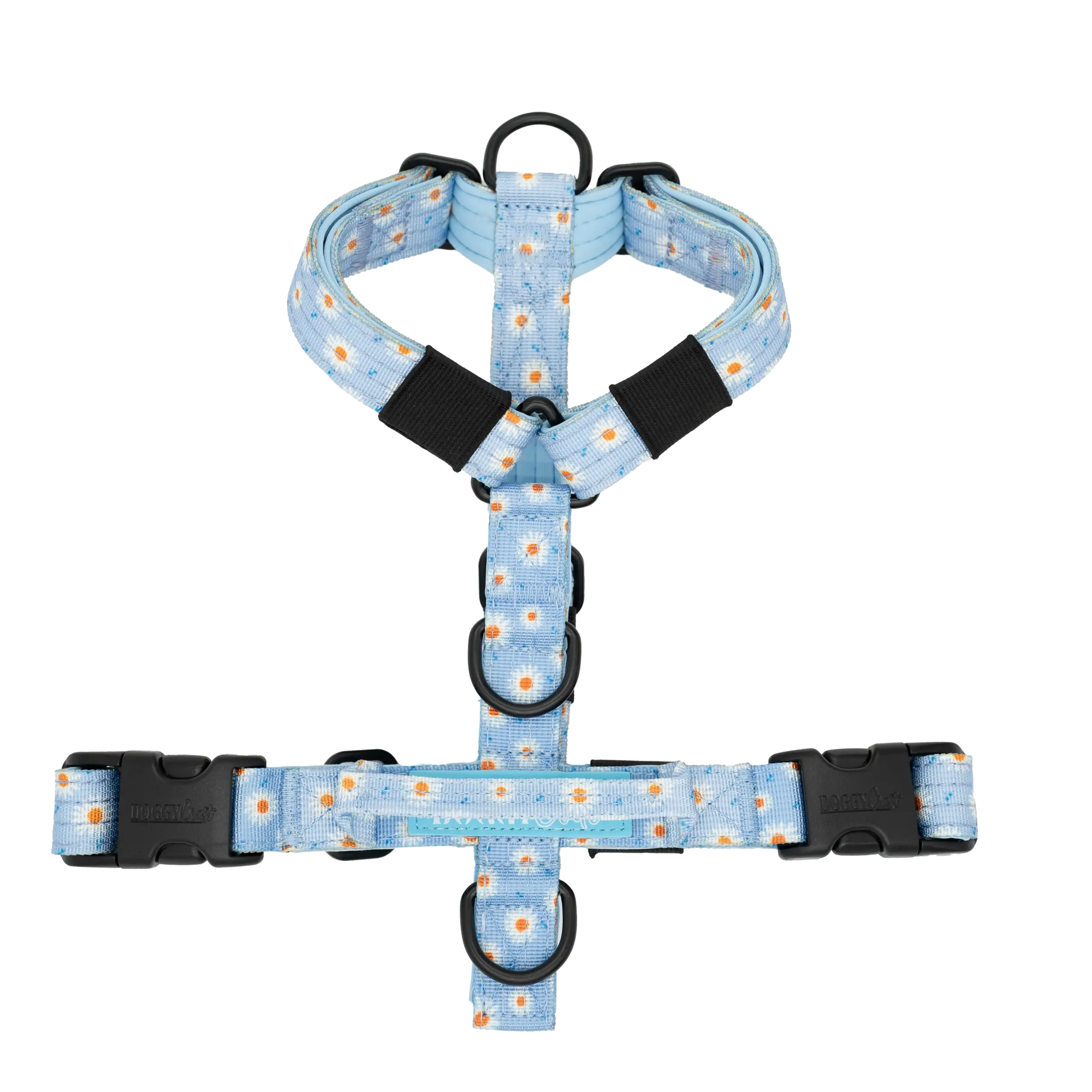 Arnés Bloom Mini de DoggyCraft para perros pequeños, azul celeste con margaritas blancas, tallas XXS y XS