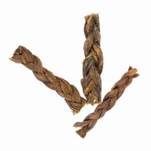 Detalle de trenzas de ternera, snack natural para perros de DoggyCraft