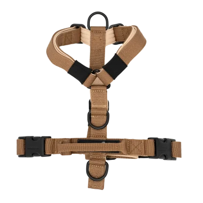 Arnés Terra Mini de DoggyCraft para perros pequeños, marrón arena liso con herrajes negros, tallas XXS y XS
