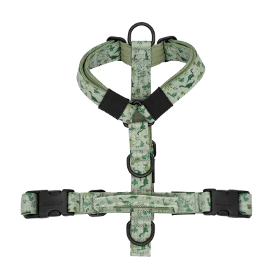 Arnés Jurassic Mini de DoggyCraft para perros pequeños, estampado de dinosaurios en tonos verdes, tallas XXS y XS