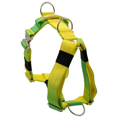 Arnés táctico Limoncello de DoggyCraft para perros, amarillo lima, con anilla frontal antitirones y asa de emergencia