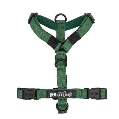 Arnés Forest Mini de DoggyCraft para perros pequeños, verde bosque liso con herrajes negros, tallas XXS y XS