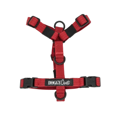 Arnés Velvet Mini de DoggyCraft para perros pequeños, rojo burdeos liso con herrajes negros, tallas XXS y XS